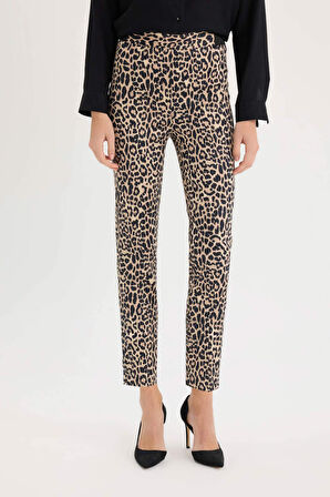 DeFacto Sigaret Saten Kumaş Pantolon Leopar Desenli Normal Bel Beli Lastikli Düz Paça J8741AZ25SPBG350