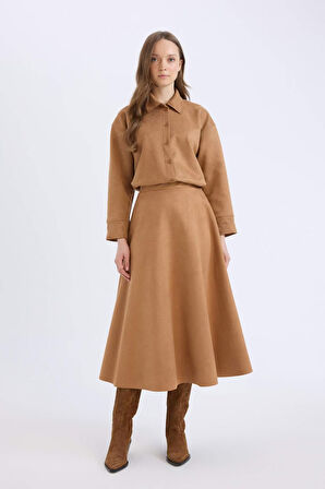 DeFacto Regular Fit Süet Uzun Kollu Gömlek Tunik E5917AX24WNBG138