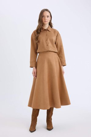 DeFacto Regular Fit Süet Uzun Kollu Gömlek Tunik E5917AX24WNBG138