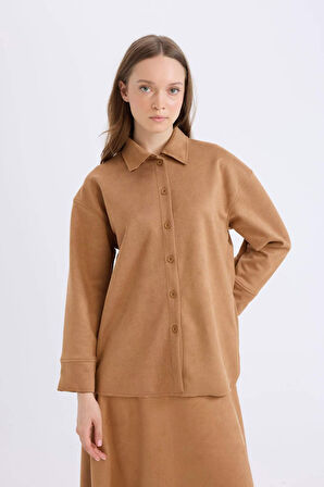 DeFacto Regular Fit Süet Uzun Kollu Gömlek Tunik E5917AX24WNBG138