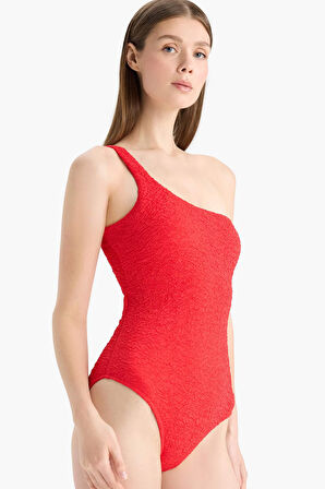 Regular Fit Gofre Dokulu Tek Omuz Mayo-Fall in Love 
