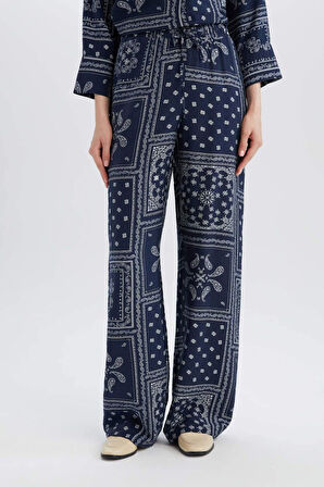 Wide Leg Geniş Bol Paça Desenli Yüksel Rahat Pantolon