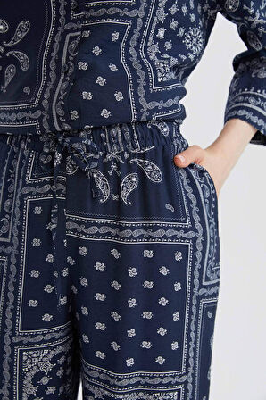 Wide Leg Geniş Bol Paça Desenli Yüksel Rahat Pantolon