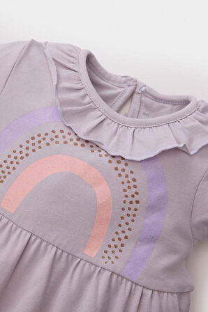 DeFacto Kız Bebek Yenidoğan Gökkuşağı Baskılı Penye Kısa Kollu Tulum C9488A525SMPR305