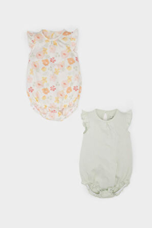 DeFacto Kız Bebek Yenidoğan Bisiklet Yaka Çiçekli Penye 2'li Kısa Kollu Çıtçıtlı Body C4373A525SMER105