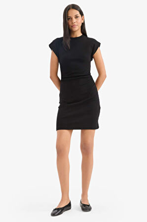 Bodycon Vücudu Saran Bisiklet Yaka Ribana Kolsuz Mini Elbise