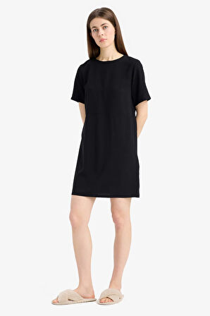 Bisiklet Yaka Basic Düz Kısa Kollu Mini Elbise