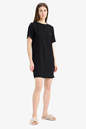 Bisiklet Yaka Basic Düz Kısa Kollu Mini Elbise