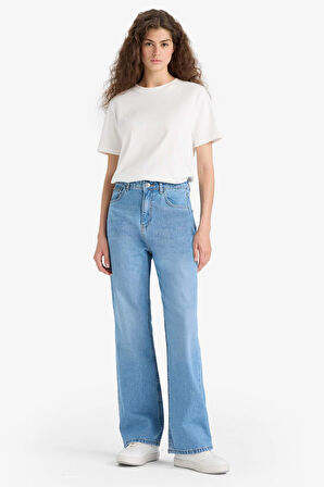 90's Wide Leg Yüksek Bel Uzun Jean Yıkamalı Pantolon