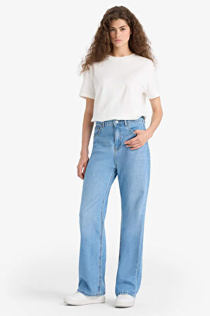 90's Wide Leg Yüksek Bel Uzun Jean Yıkamalı Pantolon