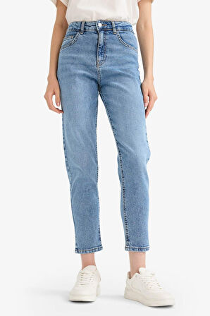 Comfort Mom Yüksek Bel Bilek Boy Jean Yıkamalı Pantolon