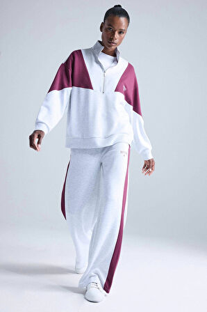 Defacto E8935 Gri DeFactoFit NBA Boston Celtics Oversize Geniş Kalıp Yarım Fermuarlı Skuba Dalgıç Kumaş Sporcu Sweatshirt