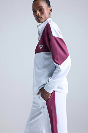 Defacto E8935 Gri DeFactoFit NBA Boston Celtics Oversize Geniş Kalıp Yarım Fermuarlı Skuba Dalgıç Kumaş Sporcu Sweatshirt