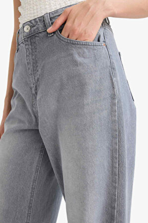 Straight Wide Yüksek Bel Uzun Jean Yıkamalı Pantolon