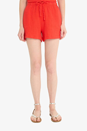 Relax Fit Yüksek Bel Kısa Paça Beyaz Müslin Şort