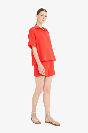 Relax Fit Yüksek Bel Kısa Paça Beyaz Müslin Şort