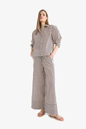 Wide Leg Kumaş Pantolon Çift Cepli Yüksek Bel Geniş Paça