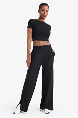 DeFactoFit Wide Leg Cepli Geniş Paça Yırtmaçlı Uzun İnce Sporcu Pantolon