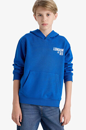 Erkek Çocuk Kapüşonlu Baskılı İçi Yumuşak Tüylü Okul Sweatshirt 