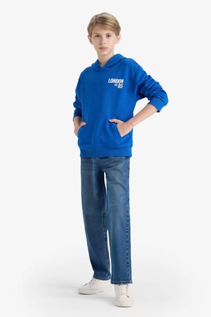 Erkek Çocuk Kapüşonlu Baskılı İçi Yumuşak Tüylü Okul Sweatshirt 
