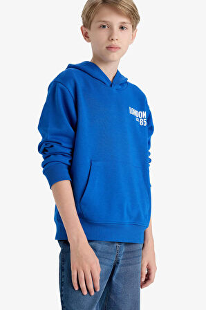Erkek Çocuk Kapüşonlu Baskılı İçi Yumuşak Tüylü Okul Sweatshirt 
