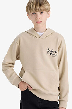 Erkek Çocuk Baskılı Kapüşonlu İçi Yumuşak Tüylü Okul Sweatshirt
