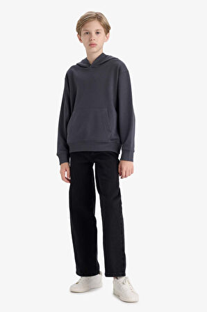 Erkek Çocuk Basic Düz Kapüşonlu Sweatshirt