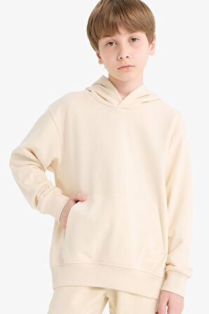 Erkek Çocuk Basic Düz Kapüşonlu Sweatshirt