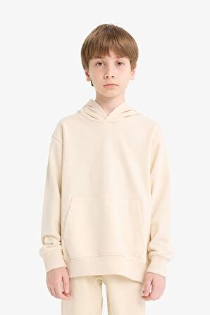 Erkek Çocuk Basic Düz Kapüşonlu Sweatshirt