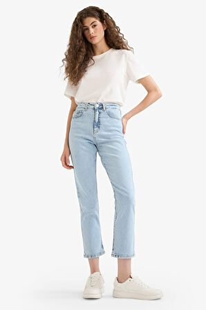 Mary Vintage Straight Fit Yüksek Bel Bilek Boy Jean Yıkamalı Pantolon