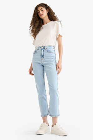 Mary Vintage Straight Fit Yüksek Bel Bilek Boy Jean Yıkamalı Pantolon