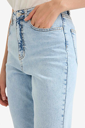 Mary Vintage Straight Fit Yüksek Bel Bilek Boy Jean Yıkamalı Pantolon