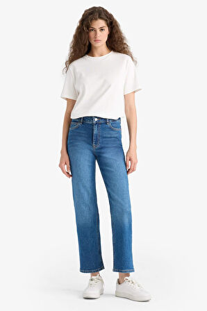 Comfort Straight Yüksek Bel Bilek Boy Jean Yıkamalı Pantolon