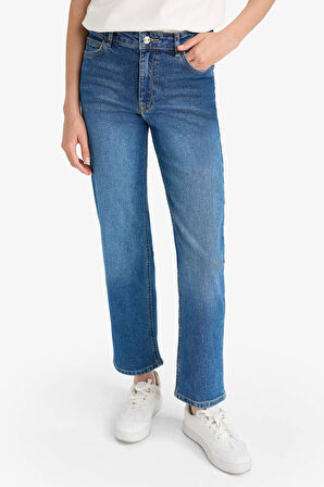 Comfort Straight Yüksek Bel Bilek Boy Jean Yıkamalı Pantolon