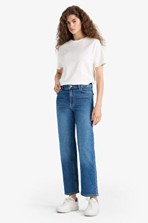 Comfort Straight Yüksek Bel Bilek Boy Jean Yıkamalı Pantolon