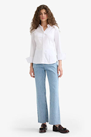 Straight Fit Yüksek Bel Düz Paça Uzun Jean Yıkamalı Pantolon