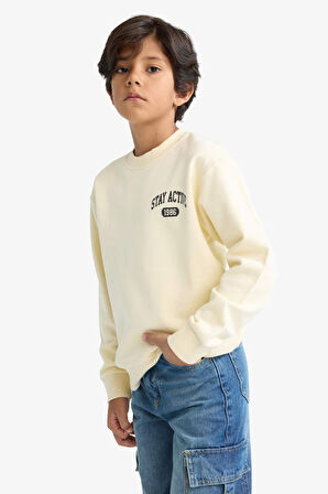 Erkek Çocuk Bisiklet Yaka Baskılı İçi Yumuşak Tüylü Sweatshirt