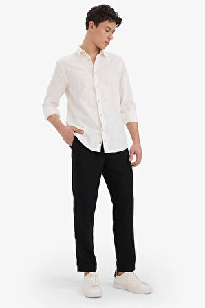 Relax Fit Kısa Paça Keten Görünümlü Pantolon