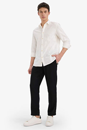 Relax Fit Kısa Paça Keten Görünümlü Pantolon