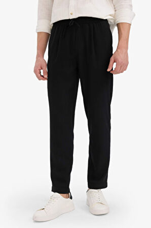 Relax Fit Kısa Paça Keten Görünümlü Pantolon