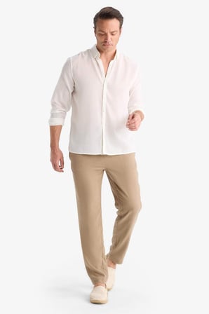 DeFacto Relax Fit Kısa Paça Keten Görünümlü Beli Bağcıklı Lastikli Cepli Pantolon E4790AX25AUBN295