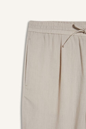 Relax Fit Kısa Paça Keten Görünümlü Pantolon