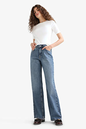 Straight Wide Yüksek Bel Düz Paça Uzun Jean Pantolon