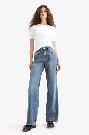 Straight Wide Yüksek Bel Düz Paça Uzun Jean Pantolon