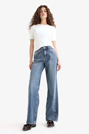 Straight Wide Yüksek Bel Düz Paça Uzun Jean Pantolon