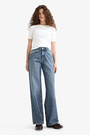 Straight Wide Yüksek Bel Düz Paça Uzun Jean Pantolon