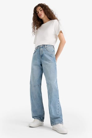 Baggy Fit Yüksek Bel Uzun Jean Yıkamalı Pantolon