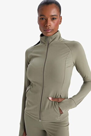 	DeFactoFit Fitted Dik Yaka Çift Cepli Fermuarlı Spor Hırka