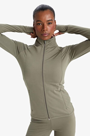 	DeFactoFit Fitted Dik Yaka Çift Cepli Fermuarlı Spor Hırka