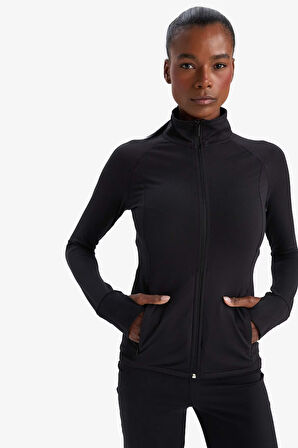 	DeFactoFit Fitted Dik Yaka Çift Cepli Fermuarlı Spor Hırka